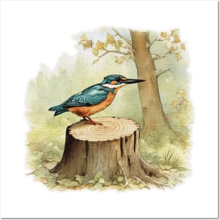 kingfisher on a tree stump Posters and Art